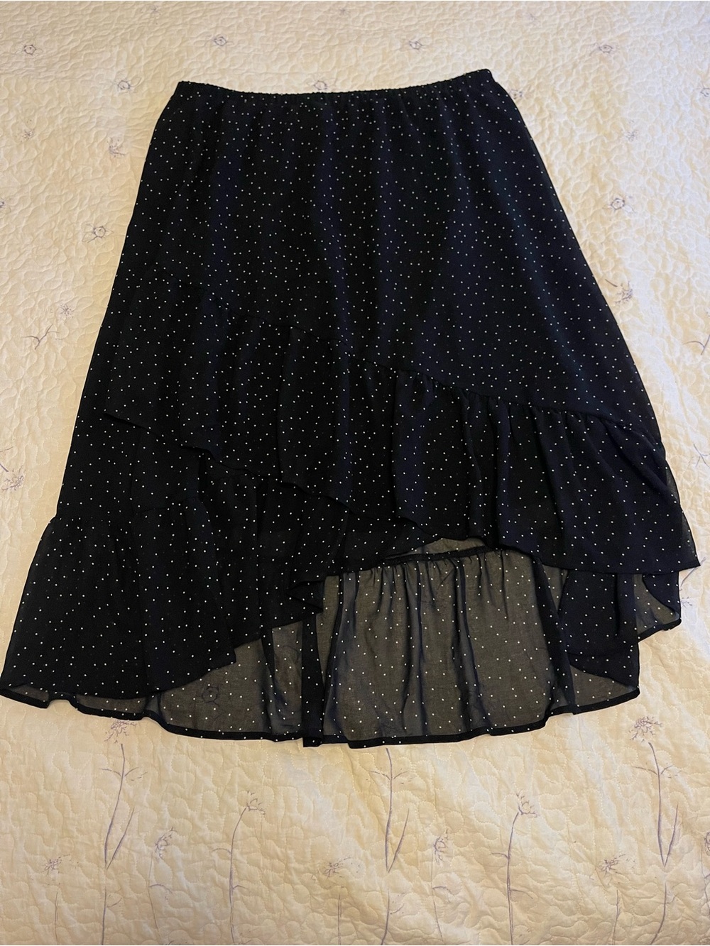 a new day Black Polka Dot High-Low Ruffle Skirt